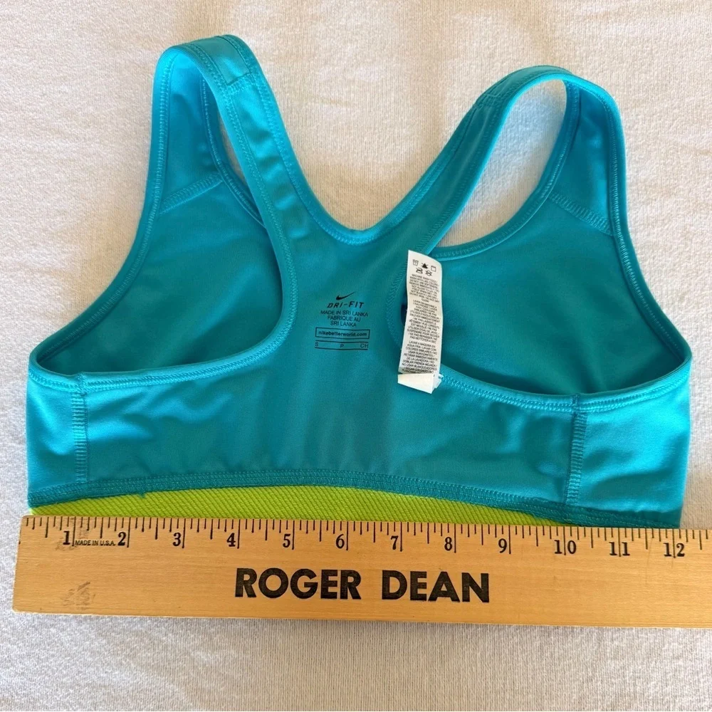 Nike Pro Dri-FIT Sports Bra Teal Lime Green Classic Swoosh Women's Size Small